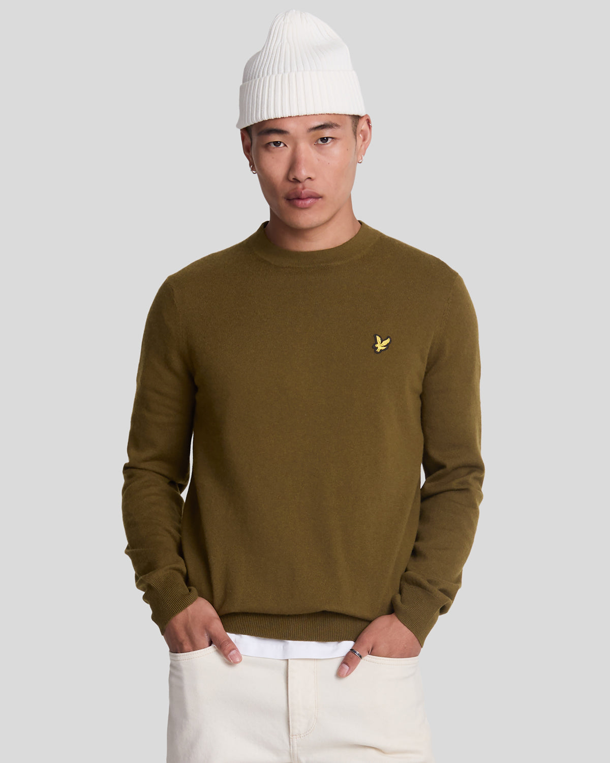 Lyle Scott Men s Cotton Merino Crew Neck Jumper in Olive Lyle Scott EU